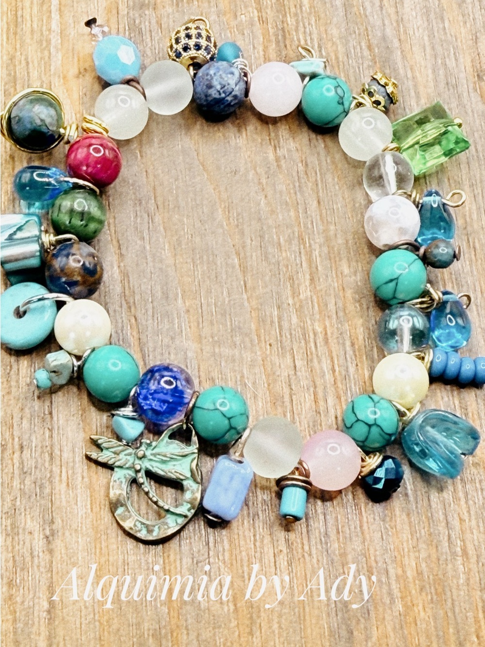 Chunky Lapis , Turquoise, Agates charms Garden Bracelet